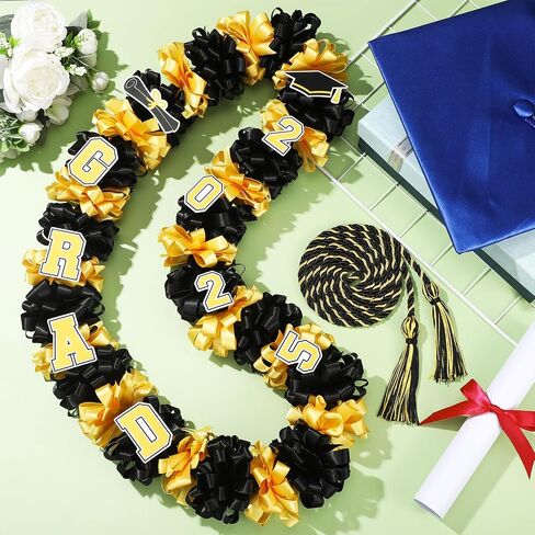 12 PCS التخرج Leis Class of 2025 Grad مصنوعة يدويًا مزدوج الشريط تهانينا لخريج أموال Leis Necklace (الأزرق الأبيض) in Saudi Arabia