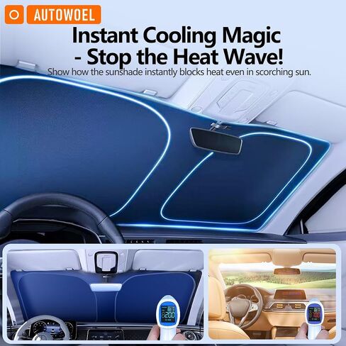 Ice Crystal Blue Car Sunshade for Windshield - UPF50+ Reflective Heat Shield with Cooling Technology, 3-Second Install Foldable 240T Material Sun Shade Visor Medium (55.9" L x 29.5" W) in Saudi Arabia