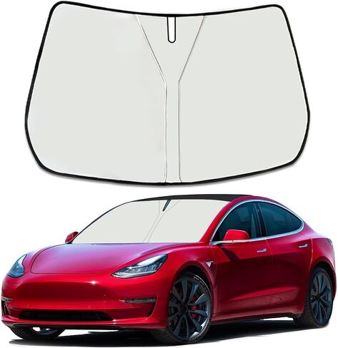 Upgrade Windshield Sun Shade with USA Flag for Tesla Model 3 2016-2023, Foldable Windshield Sun Visor Blocks UV Rays in Kuwait