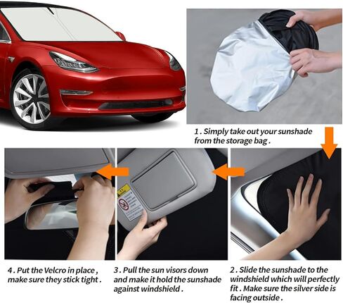 Upgrade Windshield Sun Shade with USA Flag for Tesla Model 3 2016-2023, Foldable Windshield Sun Visor Blocks UV Rays in Kuwait