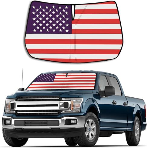 Upgrade Windshield Sun Shade with USA Flag for Tesla Model 3 2016-2023, Foldable Windshield Sun Visor Blocks UV Rays in Kuwait