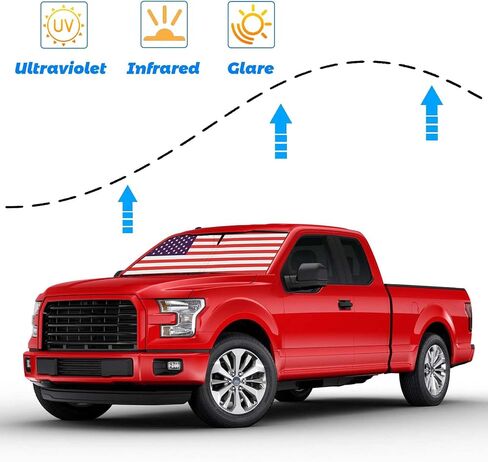 Upgrade Windshield Sun Shade with USA Flag for Tesla Model 3 2016-2023, Foldable Windshield Sun Visor Blocks UV Rays in Kuwait