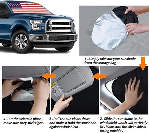 Upgrade Windshield Sun Shade with USA Flag for Tesla Model 3 2016-2023, Foldable Windshield Sun Visor Blocks UV Rays in Kuwait