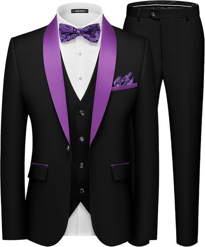 Mage Male Men Men Fit 3 قطع 3 قطع بدلة صلبة شال للسترة السترة سترة سترة سترة in Kuwait