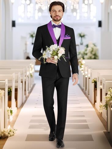 Mage Male Men Men Fit 3 قطع 3 قطع بدلة صلبة شال للسترة السترة سترة سترة سترة in Kuwait