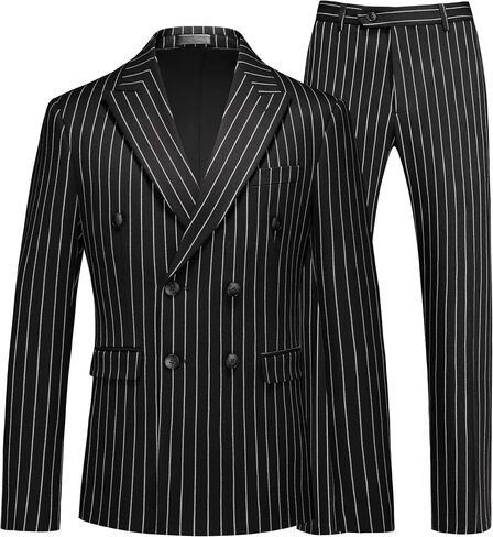 MOGU Mens Double Breasted Pinstripe Suit - 2 Piece Slim Fit Vintage Tuxedo for Groomsmen, Wedding, Prom in Saudi Arabia