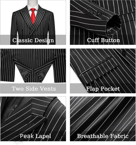 MOGU Mens Double Breasted Pinstripe Suit - 2 Piece Slim Fit Vintage Tuxedo for Groomsmen, Wedding, Prom in Saudi Arabia