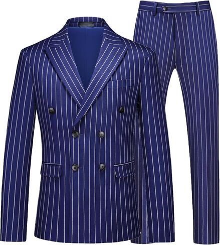 MOGU Mens Double Breasted Pinstripe Suit - 2 Piece Slim Fit Vintage Tuxedo for Groomsmen, Wedding, Prom in Saudi Arabia