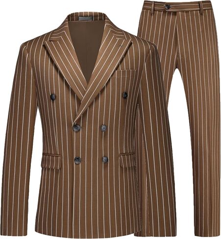 MOGU Mens Double Breasted Pinstripe Suit - 2 Piece Slim Fit Vintage Tuxedo for Groomsmen, Wedding, Prom in Saudi Arabia
