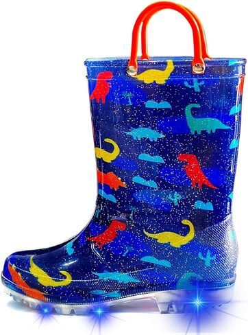 Toddler Rain Boots for Girls Boys, Kids Rain Boots Light Up Glitter Boot Waterproof Shoes with Easy on Handles in Saudi Arabia