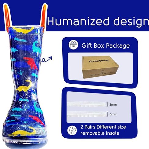 Toddler Rain Boots for Girls Boys, Kids Rain Boots Light Up Glitter Boot Waterproof Shoes with Easy on Handles in Saudi Arabia