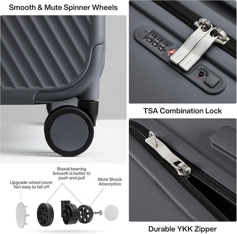 mixi 26 Inch Large Checked Luggage Suitcase with Spinner Wheels Upgrade Wide Handle PC Hard Shell Rolling Travel Suitcase with TSA Lock, Rock Gray in Kuwait