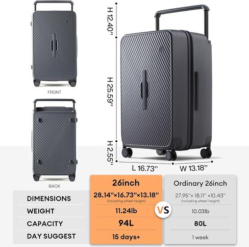mixi 26 Inch Large Checked Luggage Suitcase with Spinner Wheels Upgrade Wide Handle PC Hard Shell Rolling Travel Suitcase with TSA Lock, Rock Gray in Kuwait