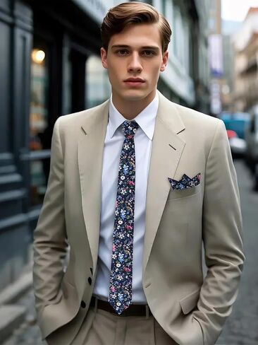 Mantieqingway Floral Tie Sets for Men Skinny Cotton Flower Neckties with Handkerchief and Pocket Square Holder for Wedding in Kuwait