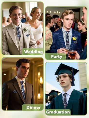 Mantieqingway Floral Tie Sets for Men Skinny Cotton Flower Neckties with Handkerchief and Pocket Square Holder for Wedding in Kuwait