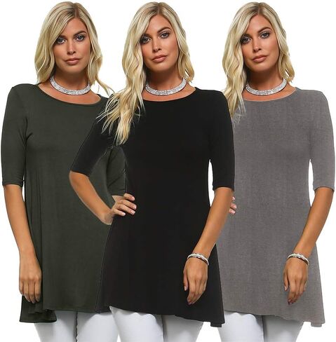 Isaac Liev Women's Tunic Top – 3 Pack Casual 3/4 Sleeve Basic Blouses T Shirts Tops Tee Dressy shirt Loose Fit T-shirt Tunics in Saudi Arabia