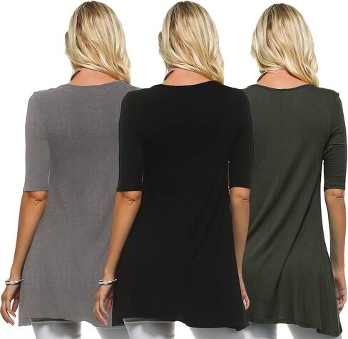 Isaac Liev Women's Tunic Top – 3 Pack Casual 3/4 Sleeve Basic Blouses T Shirts Tops Tee Dressy shirt Loose Fit T-shirt Tunics in Saudi Arabia