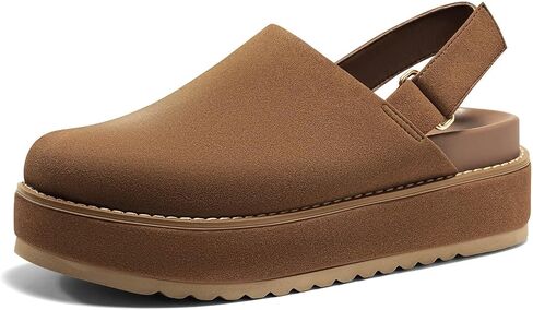Coutgo Women's Platform Clogs Adjustable Strap Slip on Mules Shoes Comfortable Fall Sandals in Kuwait