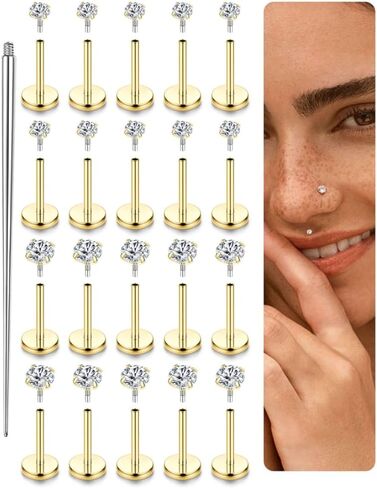 Fansilver 16G Surgical Steel Tragus Conch Helix Piercing Jewelry Internal Thread CZ Flat Back Lip Studs Cartilage Earrings Hypoallergenic Forward Lip Monroe Labret Medusa Piercing Jewelry in Kuwait