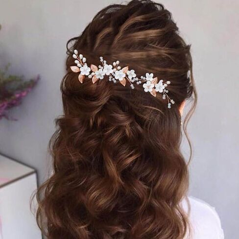 دبابيس شعر الزفاف من Casdre Flower لؤلؤة العروس إكسسوارات شعر الزفاف حجر الراين للنساء والفتيات (عبوة من 3) (فضي) in Kuwait