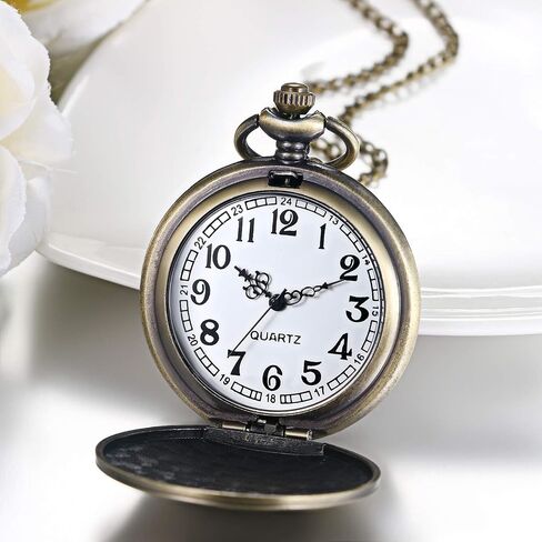 JewelryWe Vintage Pocket Watch Retro Classic Pendant Necklace Watch for Men Women in Kuwait