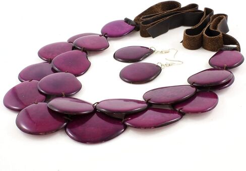 Colorful Chunky Bib Necklace and Earring Set made of Tagua, Fair Trade Fashion, Costume Jewelry for Women in Saudi Arabia