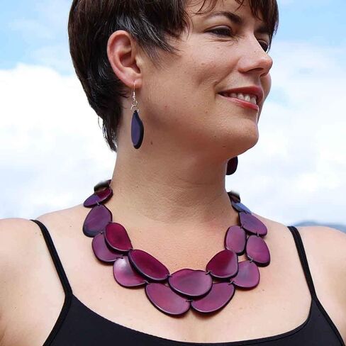 Colorful Chunky Bib Necklace and Earring Set made of Tagua, Fair Trade Fashion, Costume Jewelry for Women in Saudi Arabia