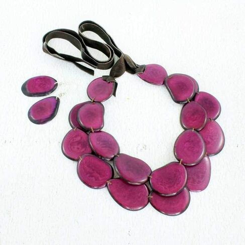 Colorful Chunky Bib Necklace and Earring Set made of Tagua, Fair Trade Fashion, Costume Jewelry for Women in Saudi Arabia