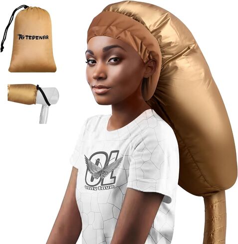 Bonnet Hood Hair Dryer Attachment: Upgraded Extra Large Adjustable Soft Dryer Caps - Easy to Use for Natural Curly Textured Hair Care Styling Fast Drying - Gold in Kuwait