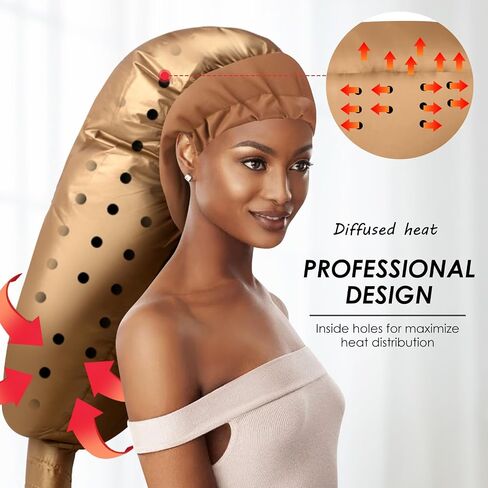 Bonnet Hood Hair Dryer Attachment: Upgraded Extra Large Adjustable Soft Dryer Caps - Easy to Use for Natural Curly Textured Hair Care Styling Fast Drying - Gold in Kuwait