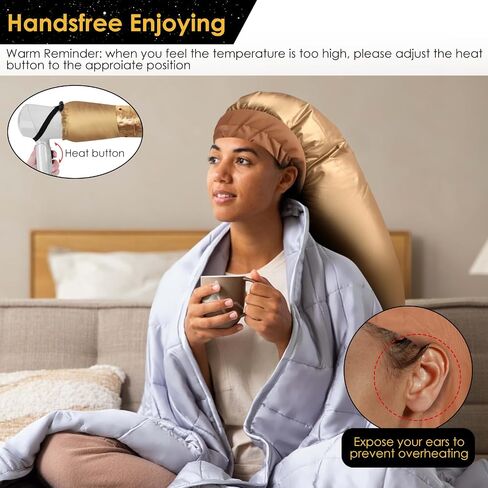 Bonnet Hood Hair Dryer Attachment: Upgraded Extra Large Adjustable Soft Dryer Caps - Easy to Use for Natural Curly Textured Hair Care Styling Fast Drying - Gold in Kuwait