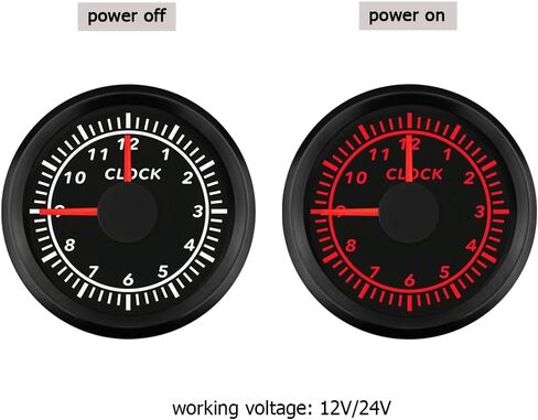 2" /52mm Clock Gauge 12-Hour Meter with Backlight 12V 24V for Car Boat Sedan Motorbike Waterproof Type (Black&Black) in Saudi Arabia