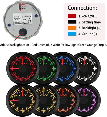 2" /52mm Clock Gauge 12-Hour Meter with Backlight 12V 24V for Car Boat Sedan Motorbike Waterproof Type (Black&Black) in Saudi Arabia