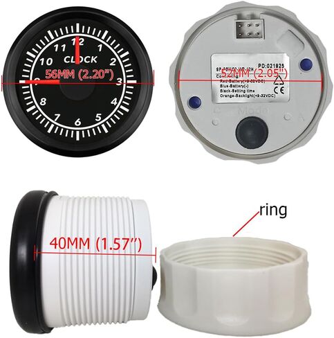 2" /52mm Clock Gauge 12-Hour Meter with Backlight 12V 24V for Car Boat Sedan Motorbike Waterproof Type (Black&Black) in Saudi Arabia