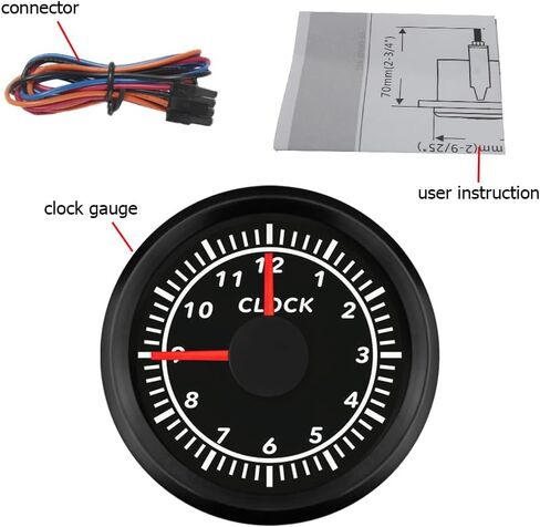2" /52mm Clock Gauge 12-Hour Meter with Backlight 12V 24V for Car Boat Sedan Motorbike Waterproof Type (Black&Black) in Saudi Arabia