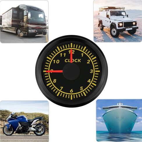 2" /52mm Clock Gauge 12-Hour Meter with Backlight 12V 24V for Car Boat Sedan Motorbike Waterproof Type (Black&Black) in Saudi Arabia