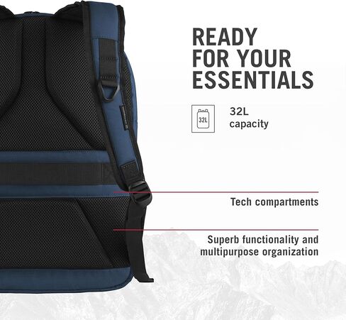 تشمل Victorinox VX Sport Evo Daypack - حقيبة ظهر حديثة لحمل ملحقات السفر - قنوات تدفق الهواء والأشرطة القابلة للتعديل - 32 لترًا ، أسود in Kuwait