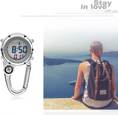 Digital Compass Clip: Black White Men's Fob Watches, Waterproof Carabiner Watch with Alarm Clock in Kuwait