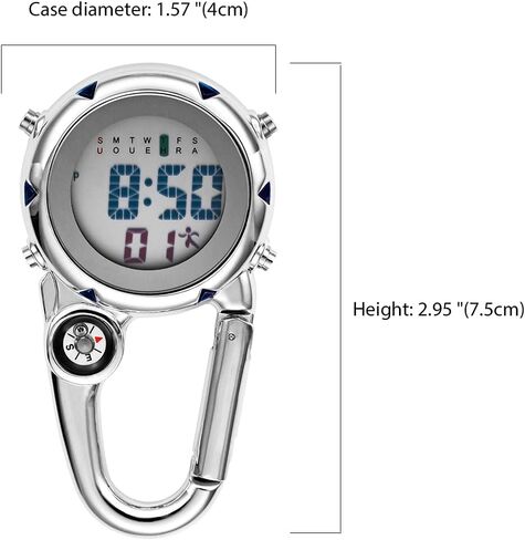Digital Compass Clip: Black White Men's Fob Watches, Waterproof Carabiner Watch with Alarm Clock in Kuwait