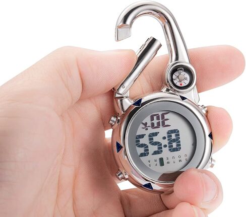 Digital Compass Clip: Black White Men's Fob Watches, Waterproof Carabiner Watch with Alarm Clock in Kuwait