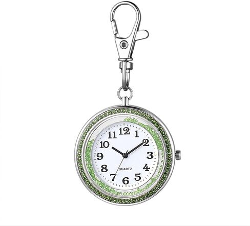 JewelryWe Key Chain Watch Rhinestone Round Quartz Pocket Watch FOB Clip-on Belt Watch Novelty Key Ring Watches for Men Women in Kuwait