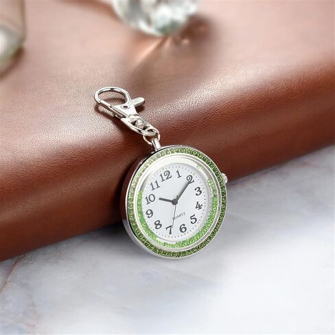 JewelryWe Key Chain Watch Rhinestone Round Quartz Pocket Watch FOB Clip-on Belt Watch Novelty Key Ring Watches for Men Women in Kuwait