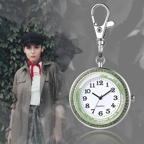 JewelryWe Key Chain Watch Rhinestone Round Quartz Pocket Watch FOB Clip-on Belt Watch Novelty Key Ring Watches for Men Women in Kuwait