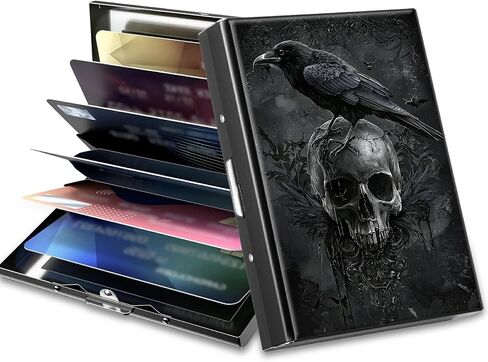 Slim Credit Card Holder, Crow Skull RFID Blocking Metal Wallet for Men & Women, Aluminum Minimalist Hard Case Pocket-Sized Business Cards Organizer (Fits Up to 10 Cards) in Kuwait