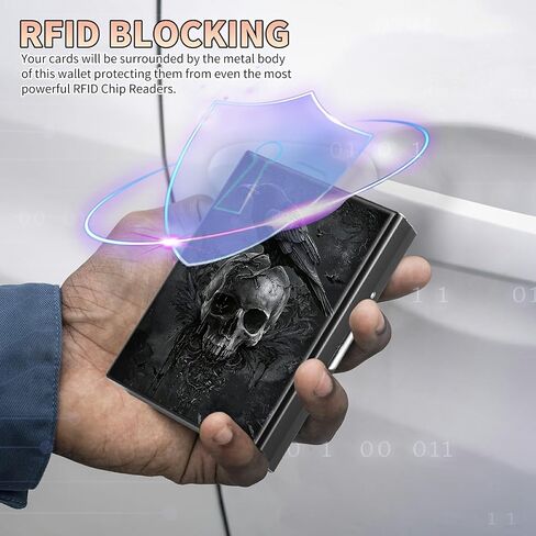 Slim Credit Card Holder, Crow Skull RFID Blocking Metal Wallet for Men & Women, Aluminum Minimalist Hard Case Pocket-Sized Business Cards Organizer (Fits Up to 10 Cards) in Kuwait