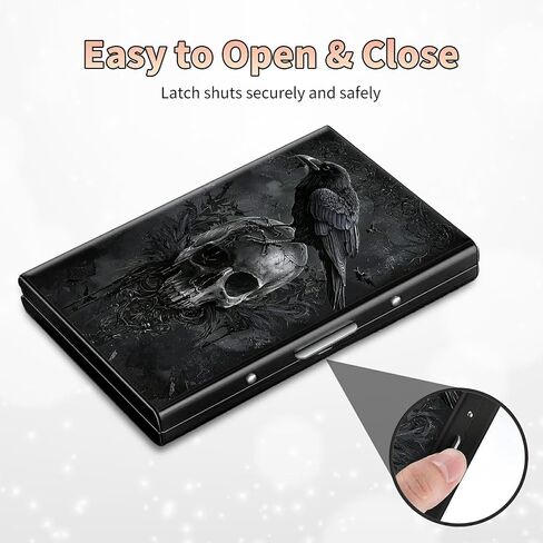 Slim Credit Card Holder, Crow Skull RFID Blocking Metal Wallet for Men & Women, Aluminum Minimalist Hard Case Pocket-Sized Business Cards Organizer (Fits Up to 10 Cards) in Kuwait