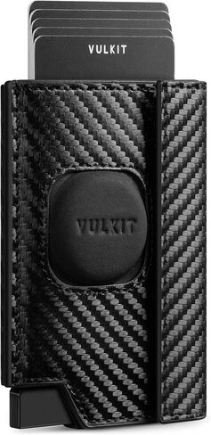 حامل بطاقة Vulkit Mens مع غطاء Airtag ، قاذف بطاقة الائتمان المنبثقة RFID ، نافذة الهوية وجيب العملة المعدنية ، الإغلاق المغناطيسي ، مربع الهدايا معبأة ، أسود الكربون in Kuwait