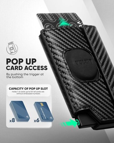 حامل بطاقة Vulkit Mens مع غطاء Airtag ، قاذف بطاقة الائتمان المنبثقة RFID ، نافذة الهوية وجيب العملة المعدنية ، الإغلاق المغناطيسي ، مربع الهدايا معبأة ، أسود الكربون in Kuwait