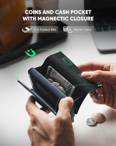 حامل بطاقة Vulkit Mens مع غطاء Airtag ، قاذف بطاقة الائتمان المنبثقة RFID ، نافذة الهوية وجيب العملة المعدنية ، الإغلاق المغناطيسي ، مربع الهدايا معبأة ، أسود الكربون in Kuwait