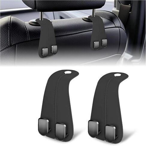 2Packs Car Seat Hooks, Leather Car Headrest Hook, Car Purse Hook Seat Back Hanger Storage Organizer, Car Hook for Purses and Bags(Black) in Kuwait